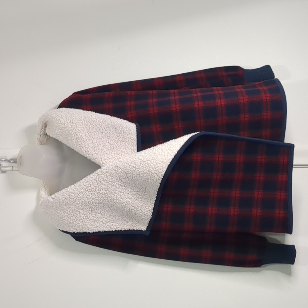 Abercrombie & Fitch Red Buffalo plaid Jacket Sz S Sherpa Fleece Cardigan Coat